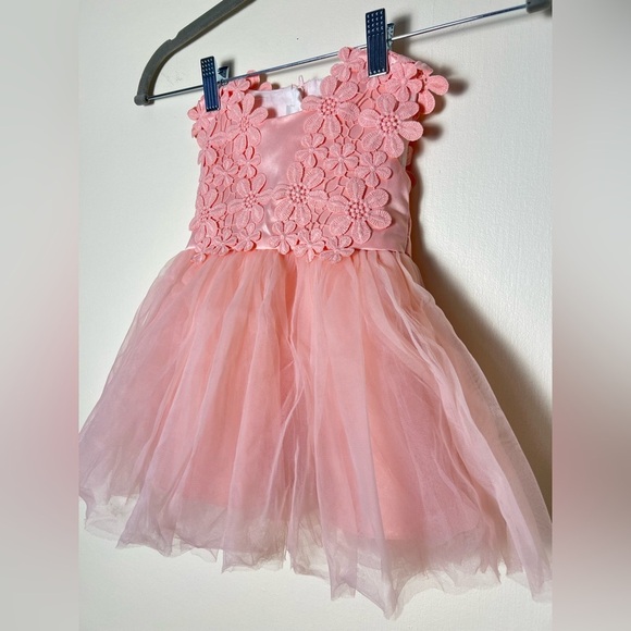 2/$25 Baby Girl Tutu Dress Tulle Gowns Peach Flower Occasion Lined Chiffon 6-9mo - Picture 7 of 17